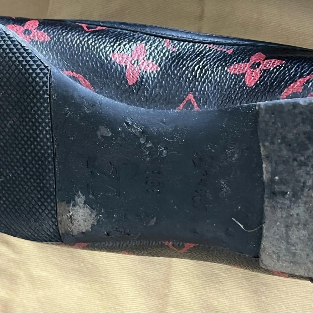 LOUIS VUITTON sz 36.5 6.5 INFRAROUGE Ballet Flats Black Red Monogram Canvas